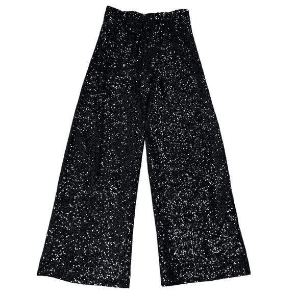 NWT Banana Republic Black Sequin Wide Leg Pants Sz Small Elastic Waist High Rise - Picture 3 of 16